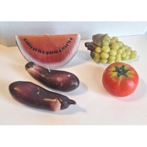 Vintage Realistic Fruit Vegetable Candle Set Watermelon Grapes Tomato Eggplant